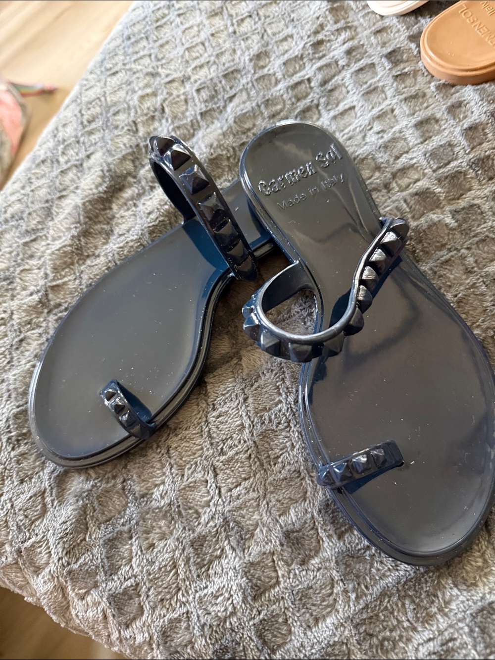 Gianvito Rossi Black Studded Jelly Toe-Loop Slide Sandals